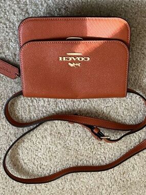 Coach Pebbled Leather Crossbody in Burnt Orange with Gold Hardware
